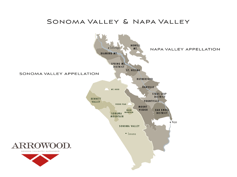 Map of Sonoma Valley vs Napa Valley